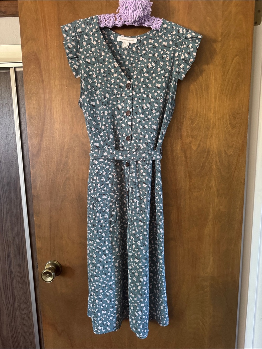 Monteau Los AngelesTeal Floral Button-Front Maxi Dress